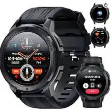 Smartwatch OUKITEL 1.43" AMOLED Smartwatch Militar con Llamadas Bluetooth, 5ATM Impermeable, 100+ Modos Deporte Pulsómetro Presión Arterial Monito de Sueño, Android iOS