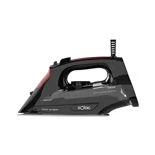 Solac Solution PV2490 - Plancha de vapor con 3000W, golpe de vapor 200g/min, regulador vapor y temperatura, suela cerámica, función spray, doble sistema anti cal, auto limpieza, depósito 290ml