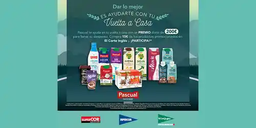 Compra 15€ de productos PASCUAL y llévate una tarjeta de 200€ (Sorteo por compra)