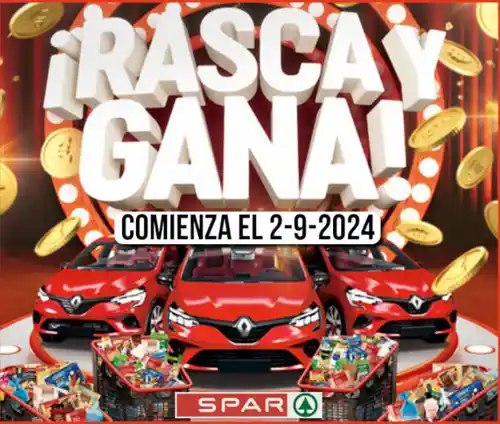 Spar te sorprende: ¡Nuevo Rasca y Gana con 300.000€ y un Renault Clio!(sorteo por compra minimo 20€)