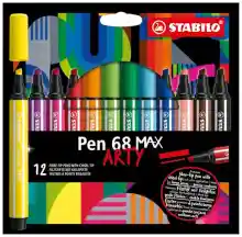 STABILO Rotulador Premium punta biselada (1 + 5 mm) Pen 68 MAX - Estuche ARTY con 12 colores