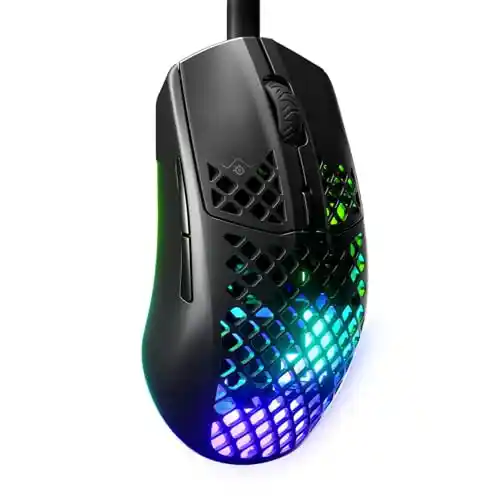 SteelSeries Aerox 3 - Ratón gaming perforado RGB - Diseño ultraligero resistente al agua - Sensor óptico TrueMove Core 8500 DPI - Onyx