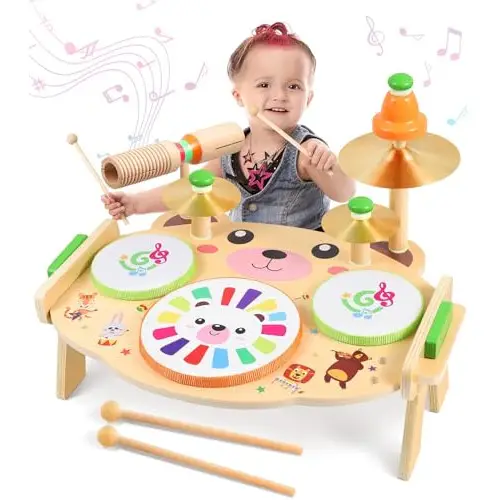 Subtail Tambor Infantil - Instrumentos Musicales Infantiles Bebe - Bateria Juguetes Niños 3 Años - Juguetes Montessori 3 Años - Brinquedos Bebe 3 Año - Tambor Bebe Regalo NiñO 3 Año