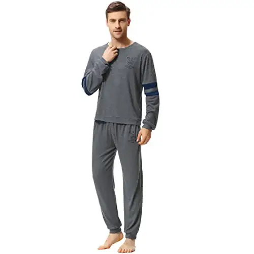 Sumeyuyu Pijamas de Invierno para Hombres, Algodón Dos Piezas Pijama de Invierno Manga Larga con Bolsillo Traje Familiar