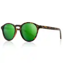 SUNGAIT Gafas de Sol Redondas Clásicas Unisex Gafas de Sol Polarizadas Estilo Retro Vintage Protección UV (Marco Ámbar (Acabado Mate)/Lentes Reflejado Verde)