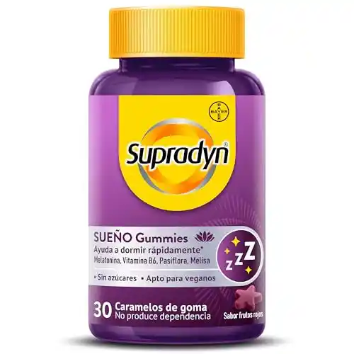 Supradyn Sueño Gummies con Melatonina, Vitamina B6, Pasiflora y Melisa, Ayuda a conciliar el sueño para dormir bien y, 30 Gummies