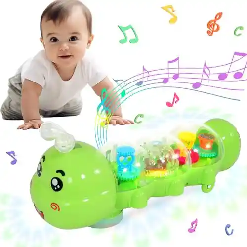 SWTOIPIG Juguetes para bebés Juguete de Oruga Transparente con luz y música, Juguete mecánico eléctrico para niños y niñas, Regalos para niños pequeños de Raupe