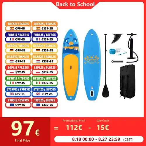 Tabla de Paddle Surf inflable con remo y accesorios incluidos.