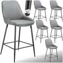 6 sillas Tejido, Gris/Negro Taburete Alto con Respaldo, Taburete Cocina con Reposapiés, Silla de Bar Alta, Patas de Acero, Topes Antideslizantes y Regulables, Montaje Rápido, Banqueta -