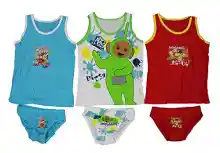 Teletubbies Tinky-Winky, Dipsy, Laa-Laa, Po 6 uds. Conjunto de Ropa Interior 100% algodón, Compuesto por Camisa y Bragas en los Colores Rojo, Blanco y Azul, para niños (122)