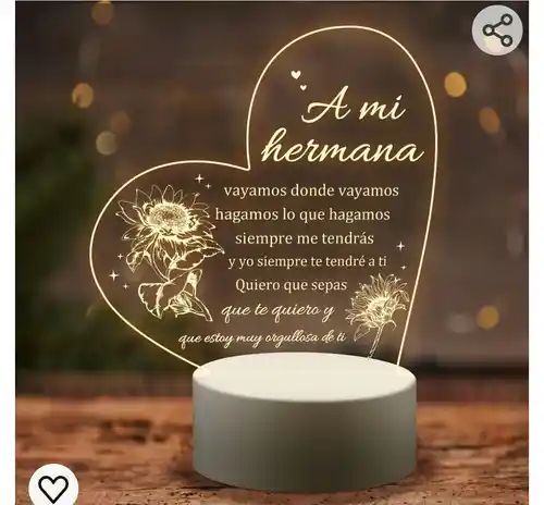 TheGiffter Regalo Hermana, Luz Nocturna de Acrílico Regalo Hermana Cumpleaños, Regalos Originales para Hermana, Regalo para mi Hermana Navidad, Regalos Originales Cumpleaños Navidad para Mujeres