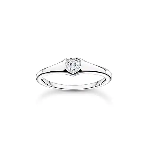 THOMAS SABO Anillo de corazón para mujer, 54, Plata de ley, Zirconia cúbica
