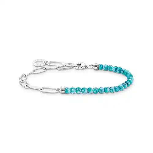 THOMAS SABO Pulsera con Cuentas Azules Plata de Ley 925 A2099-404-17-L14, 19 cm, Turquesa