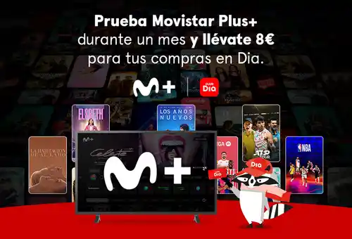 Movistar Plus+ Gratis 1 Mes + 8 € para Compras en Dia (Socios Club Dia)