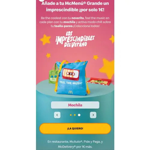 Toalla, mochila o nevera por 1€ en Mcdonalds con tu McMenú grade