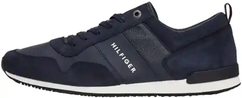 Tommy Hilfiger Hombre Sneaker Running Iconic Leather Suede Mix Runner Zapatillas Deportivas, Azul (Midnight), 48 EU