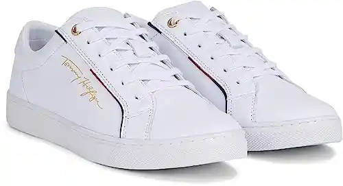 Tommy Hilfiger Mujer Sneaker Suela Cupsole Tommy Signature Zapatillas, Blanco (White), 37 EU
