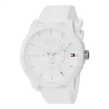 Tommy Hilfiger Reloj Analógico de Cuarzo para Hombre - Esfera Blanca, Correa de Silicona Blanca