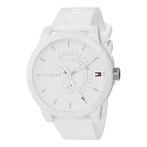 Tommy Hilfiger Reloj Analógico de Cuarzo para Hombre - Esfera Blanca, Correa de Silicona Blanca