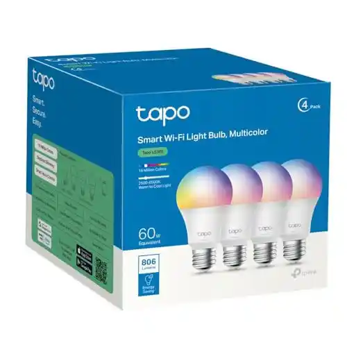 TP-Link Tapo  4-Pack - Bombilla LED inteligente Wi-Fi, multicolor, regulable, E27, 8.7 W 806 lm, compatible con Alexa y Google Home