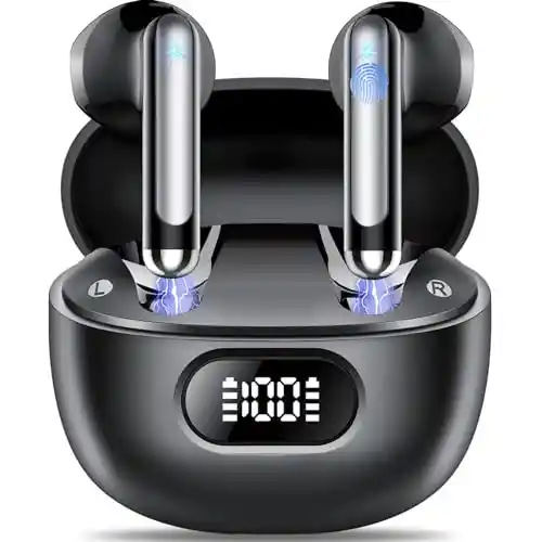 Tukio Auriculares Inalámbricos Bluetooth, Auriculares Bluetooth 5.3, 4 Mic con Reducción de Ruido ENC, 50H con Graves, Cascos Inalambricos Bluetooth IP7 Impermeable, Carga Rápida USB-C, Ajuste Cómodo