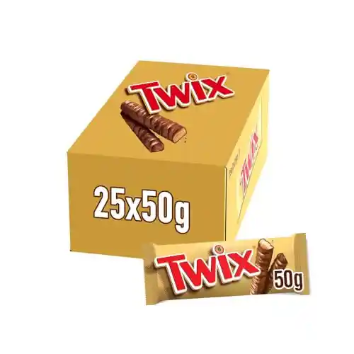 Twix Chocolatina con Galleta crujiente y suave caramelo recubiertos de chocolate con leche (25 x 50g)