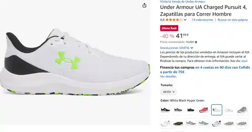 Under Armour UA Charged Pursuit 4, Zapatillas para Correr Hombre, White/Black/Hyper Green, 44
