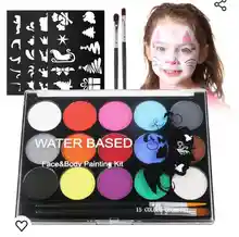 URAQT Pintura Corporal y Facial, 15 Colores Seguridad No Tóxica Pintura Facial, Kit de Pintura Facial con 32 Plantillas 2 Pinceles, Pintura de Cara para Niños Halloween Fiestas Cosplay Semana Santa
