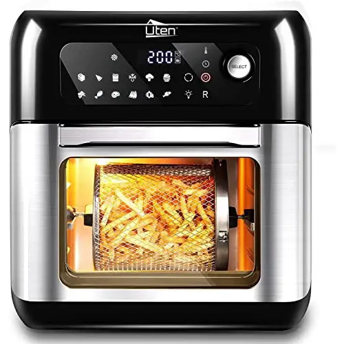 Uten Freidora de Aire sin Aceite 10L, Horno de Aire Caliente 1500W, 12 Programas, Pantalla Táctil LED, 6 Accesorios, Sin BPA ni PFOA, Cocina Rápida y Saludable, Receta en PDF