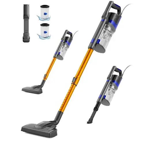 Aspiradora, Aspiradora con Cable con 800ML Cubo de Basura, Aspirador con Diseño de Doble Asa, Aspirador con Cable para Suelos Duros, Aspirador Vertical Oro