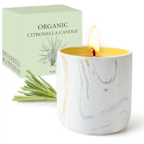 Vela de Citronela para Exteriores, 8oz,100% Natural Candle Cera de Soja, Cerámica Decorativa, cera de Soja Natural, para Interior, Velas Aromaticas para Exteriores, Interiores, Jardín, hogar, 50H