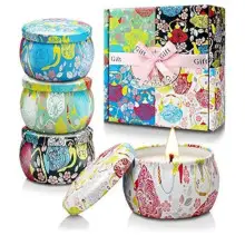 Velas Aromáticas de 4 Pack 125g Cera de Soja con Lavanda Jazmín Floral Vela Perfumada para Casa Aromaterapia para Mujer Regalo de Cumpleaños para Madre y Amigas San Valentín Duración Hasta 120 Horas
