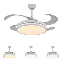 Ventilador de techo con luz LED 36W Blanco en 3 Temperaturas de Luz con Mando a Distancia - Motor DC Eficiente y Silencioso, aspas desplegables retráctiles, 6 velocidades.