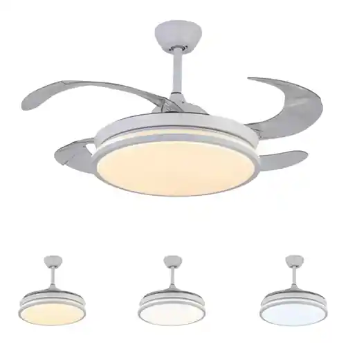 Ventilador de techo con luz LED 36W Blanco en 3 Temperaturas de Luz con Mando a Distancia - Motor DC Eficiente y Silencioso, aspas desplegables retráctiles, 6 velocidades.