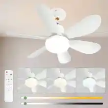Ventilador de techo silencioso de 52 cm con luz y control LED, ventilador de techo de 40 W con casquillo E27, ventilador de techo pequeño con luz de dormitorio regulable, 6 aspas, 3 velocidades