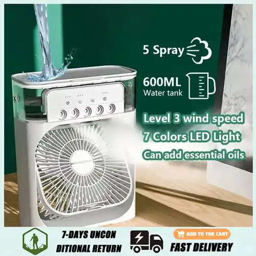 Ventilador portátil, humidificador de aire 3 en 1 con USB, luz LED