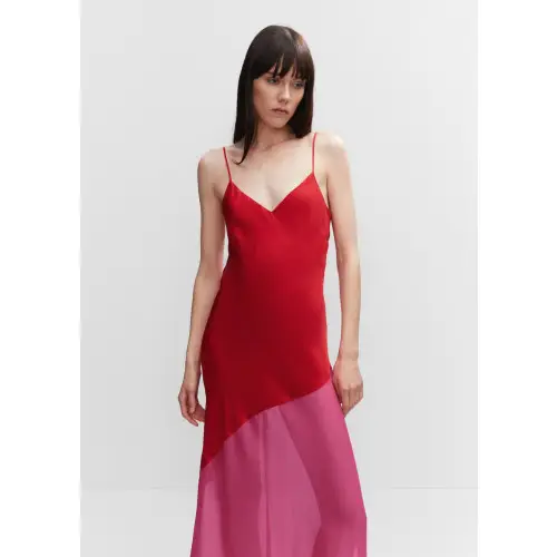 Vestido asimétrico panel semitransparente - Mujer | MANGO
