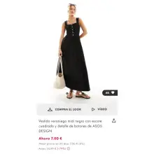 Vestido veraniego midi negro con escote cuadrado y detalle de botones de ASOS