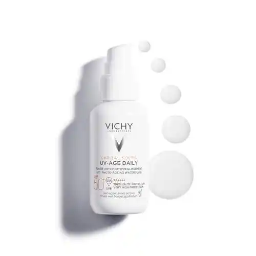 Vichy Líquido Fotoprotector UV-Age de Uso Diario, Combate el Envejecimiento, Previene Arrugas y Manchas, Fotoprotección SPF50+ Contra Rayos UVB y UVA, Capital Soleil, 40 ml