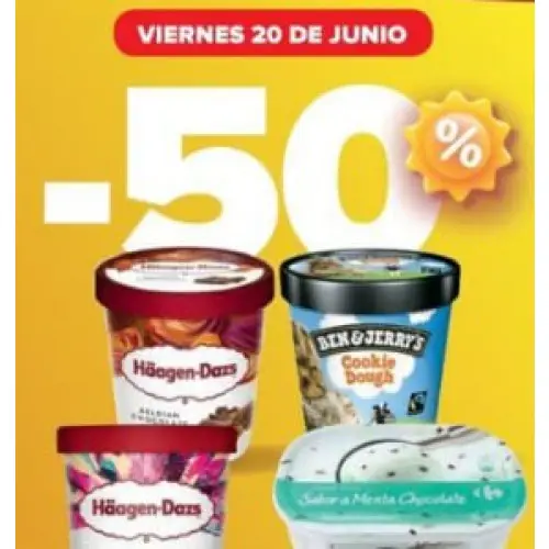 Viernes 20 de Junio 50% en TODAS las tarrinas de Helado - Carrefour