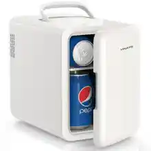 VINATO Piccolo Frigorifero Mini Frigo 6L, Mini Frigorifero da Camera da Letto con Funzione di Raffreddamento e Riscaldamento, 220V AC / 12V DC per Auto, Ufficio, Camera da Letto, Cura Della Pelle, Bev