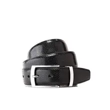 Vincenzo Boretti Cinturón hombre de piel con hebilla plateada, superficie de piel de serpiente, logotipo de metal negro 95 cm