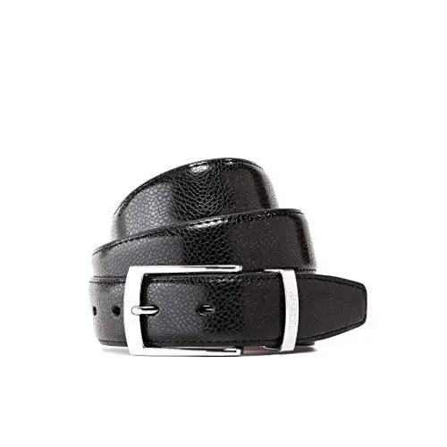 Vincenzo Boretti Cinturón hombre de piel con hebilla plateada, superficie de piel de serpiente, logotipo de metal negro 95 cm