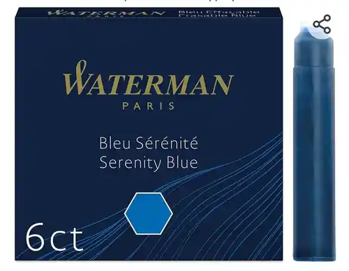 Waterman cartuchos de tinta para plumas estilográficas | 'International' cortos | azul serenidad | paquete de 6
