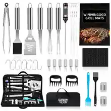 WINWINGOGO Utensilios Barbacoa, 34 Piezas Accesorios Barbacoa Acero Inoxidable con Bolsa Oxford, Profesional Kit Barbacoa Set, Premium Herramienta Barbacoa Regalo para Hombres y Mujeres