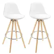 WOLTU 2 x Taburete de Bar con Respaldo, Marco de Madera Maciza Imitación de Cuero, para Cocina, Bar, Paquete de 2 Unidades Blanco