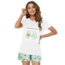 Yuson Girl Pijama Corto de Dos Piezas para Mujer, Conjunto de Pijama de Verano, Pijama Cómodo con Estampado de Plátano y Gato Aguacate (B, M)